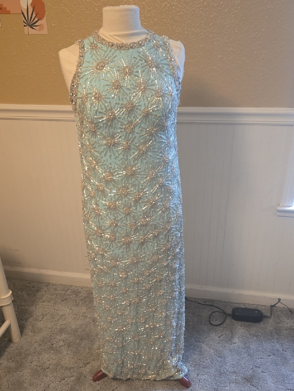 Embellished Vintage Light Blue Evening Gown